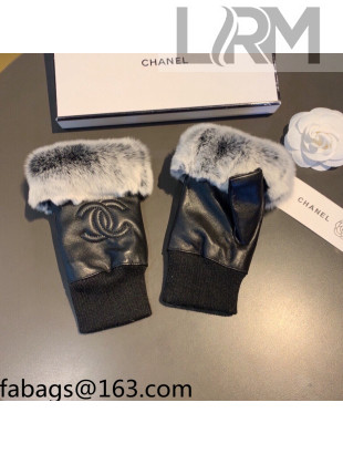 Chanel Lambskin and Rabbit Fur Short Gloves Black 2021 102903