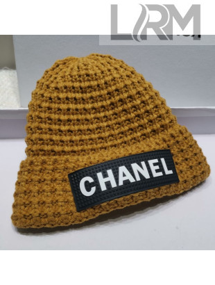Chanel Knit Hat with Logo Label Charm Yellow 2021