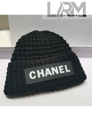 Chanel Knit Hat with Logo Label Charm Black 2021