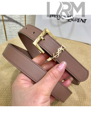 Saint Laurent YSL Leather 25mm Belt with Square Buckle Taupe 2019