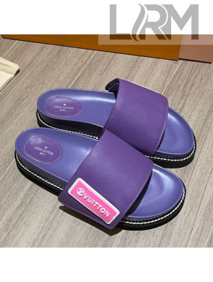 Louis Vuitton Leather LV Sunset Flat Comfort Slide Sandals Purple 2021