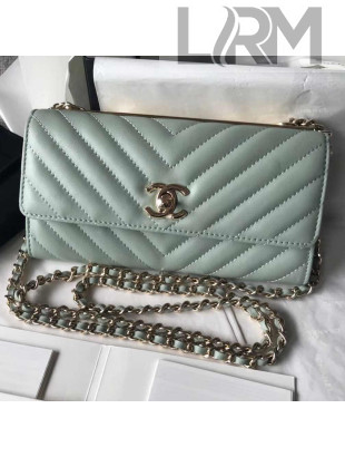 Chanel Chevron Trendy CC Wallet On Chain Flap Bag Jade 2018