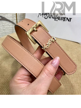 Saint Laurent YSL Leather 25mm Belt with Square Buckle Apricot 2019