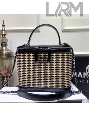 Chanel Rattan Woven Medium Vanity Case AS1347 Black/Beige 2020
