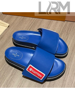 Louis Vuitton Leather LV Sunset Flat Comfort Slide Sandals Blue 2021