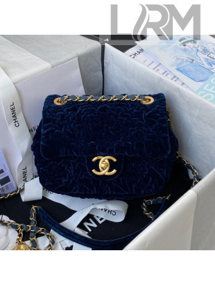 Chanel Camellia Velvet Mini Squre Flap Bag  AS2619 Navy Blue 2021