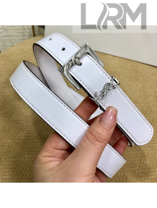 Saint Laurent YSL Leather 25mm Belt with Square Buckle White 2019