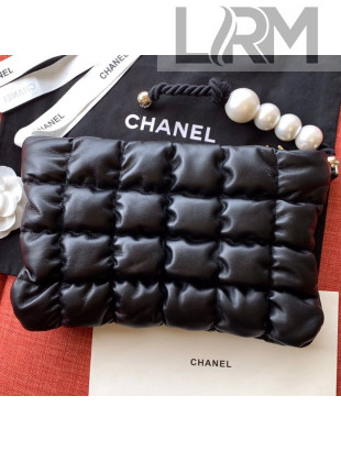 Chanel Quilted Lambskin Pearl Large Evening Clutch AS0630 Black 2019