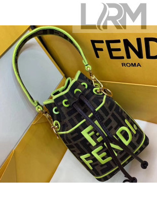 Fendi Roma Amor FF Fabric Mon Tresor Mini Bucket Bag Brown/Neon Yellow 2019