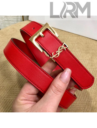 Saint Laurent YSL Leather 25mm Belt with Square Buckle Red 2019