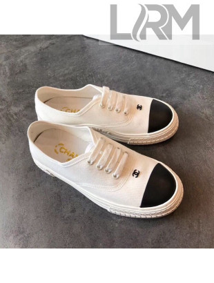 Chanel CC Canvas Lace-up Sneaker White/Black 2019