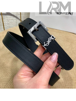 Saint Laurent YSL Leather 25mm Belt with Square Buckle Black/Silver 2019