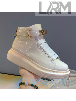 Alexander McQueen Patent Leather Sneakers with Lock Charm White 2020 (For Women and Men)