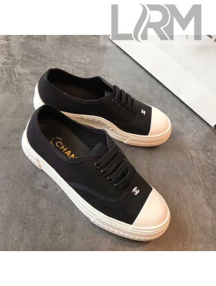 Chanel CC Canvas Lace-up Sneaker Black/White 2019