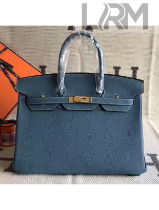 Hermes Original Togo Leather Birkin 25/30/35 Handbag Aqua Blue (Gole-tone Hardware)