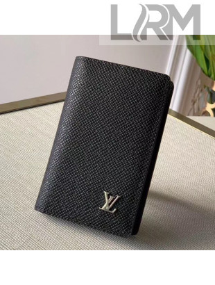 Louis Vuitton Men's Grained Leather Pocket Organizer Wallet with Silver LV Emblem M30293 Black 2020