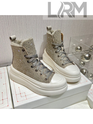 Alexander Mcqueen Crystal Suede and Wool Sneaker Boots Grey 2021 111829
