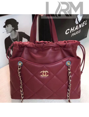 Chanel Quilted Lambskin Drawing Shopping Bag AS0986 Red 2019