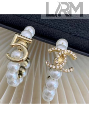 Chanel Pearl CC 5 AB Hoop Earrings White/Gold 2021
