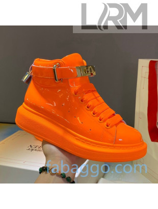 Alexander McQueen Patent Leather Sneakers with Lock Charm Orange 2020 (For Women and Men)