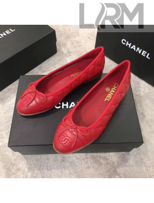 Chanel Quilting Lambskin Leather Ballerinas Red 2019