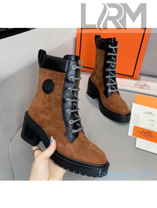 Hermes Calfskin & Suede Bridge Ankle Boot With 7cm Heel Brown/Black 2020
