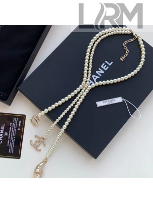 Chanel 5 CC Pearl Y Necklace White 2021