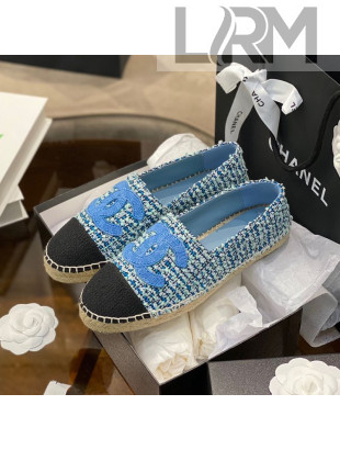Chanel Embroidered CC Tweed Espadrilles Blue 2021 27