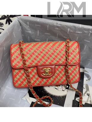 Chanel Raffia Small Flap Bag AS2418 Red/Black 2021