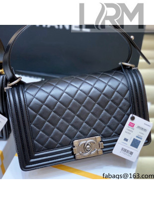 Chanel Quilted Original Lambskin Leather Medium Boy Flap Bag Black/Silver (Top Quality)