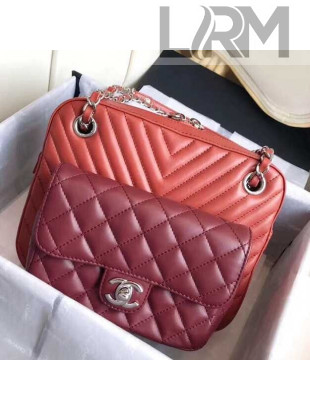Chanel Quilted/Chevron Calfskin Small Camera Case Bag A57284 Orange/Burgundy 2018