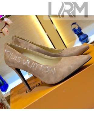 Louis Vuitton Call Back Suede Crystal Signature High-Heel Pump 1A5L0M Beige 2019