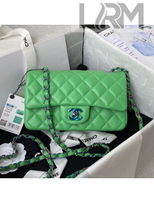 Chanel Lambskin & Rainbow Metal Mini Flap Bag A69900 Green 2021 