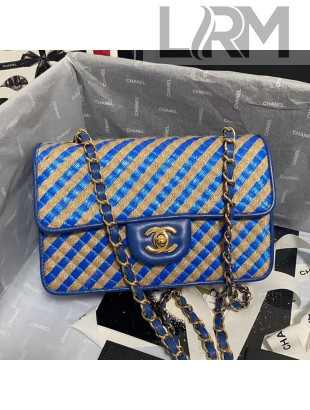 Chanel Raffia Small Flap Bag AS2418 Blue/Black 2021