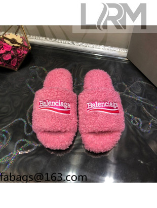 Balenciaga Logo Wool Flat Slide Sandals Pink 2021