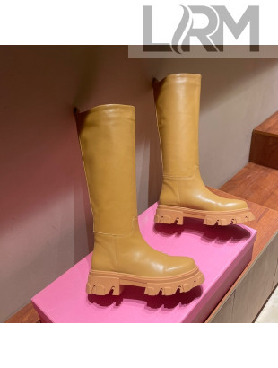 Gia Couture x Pernille Calfskin Platform High Boots Light Brown 2021