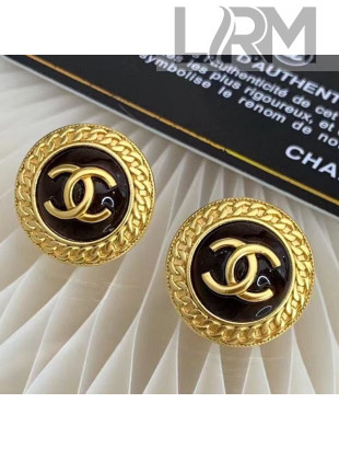 Chanel Round Stud Earrings Gold/Black 2021 02