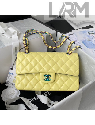 Chanel Lambskin & Rainbow Metal Small Flap Bag A01113 Yellow 2021 