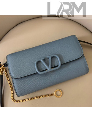 Valentino VSling Grainy Calfskin Wallet with Chain Strap 0999 Blue 2020