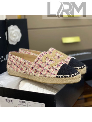 Chanel Embroidered CC Tweed Espadrilles Pink 2021 29