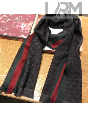 Gucci GG Jacquard Wool Knitted Scarf with Web 37x180cm Dark Grey 2021