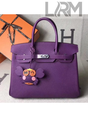 Hermes Original Togo Leather Birkin 25/30/35 Handbag Purple (Silver-tone Hardware)