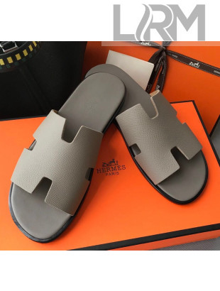 Hermes Izmir Sandal For Men in Epsom Calfskin Grey 01 2020 (Handmade)