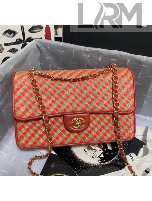 Chanel Raffia Medium Flap Bag AS2419 Red/Black 2021