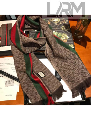 Gucci GG Jacquard Wool Knitted Scarf with Web 37x180cm Light Brown 2021