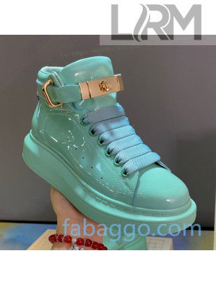 Alexander McQueen Patent Leather Sneakers with Lock Charm Light Blue 2020 (For Women and Men)
