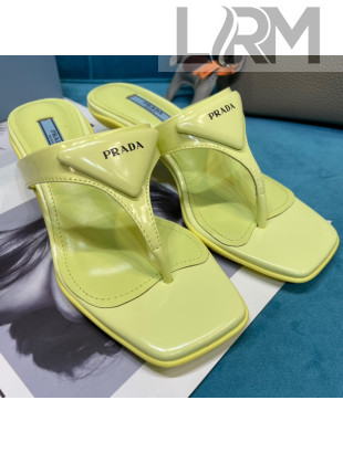 Prada Shiny Leather Heel Thong Sandals 3.5cm Yellow 2021