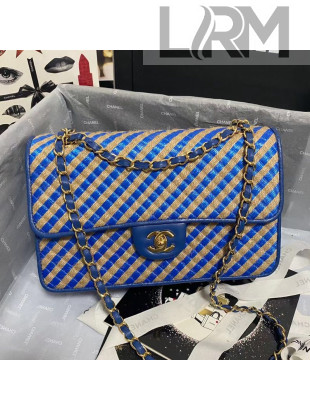 Chanel Raffia Medium Flap Bag AS2419 Blue/Black 2021