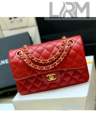Chanel Quilted Lambskin Small Classic Flap Bag A01113 Origiinal Quality Red/Gold 2021 