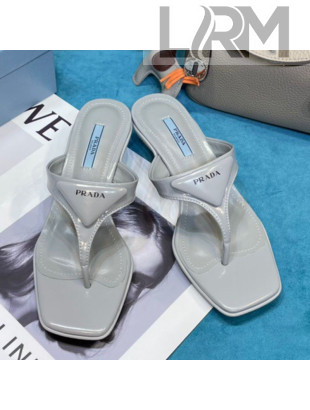 Prada Shiny Leather Heel Thong Sandals 3.5cm Grey 2021